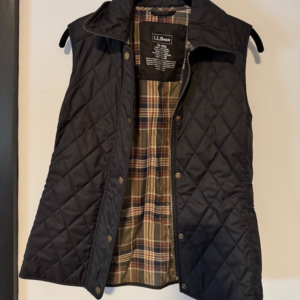 LL Bean Women's Vest 284357 Black with Plaid and Green Corduroy Size Xsmall